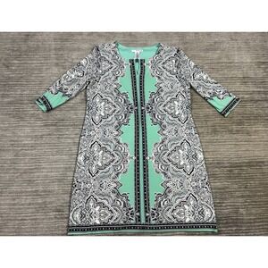 Studio One Dress Womens XL Multicolor 3/4 Sleeve Polyester Blend Lined Knee Leng